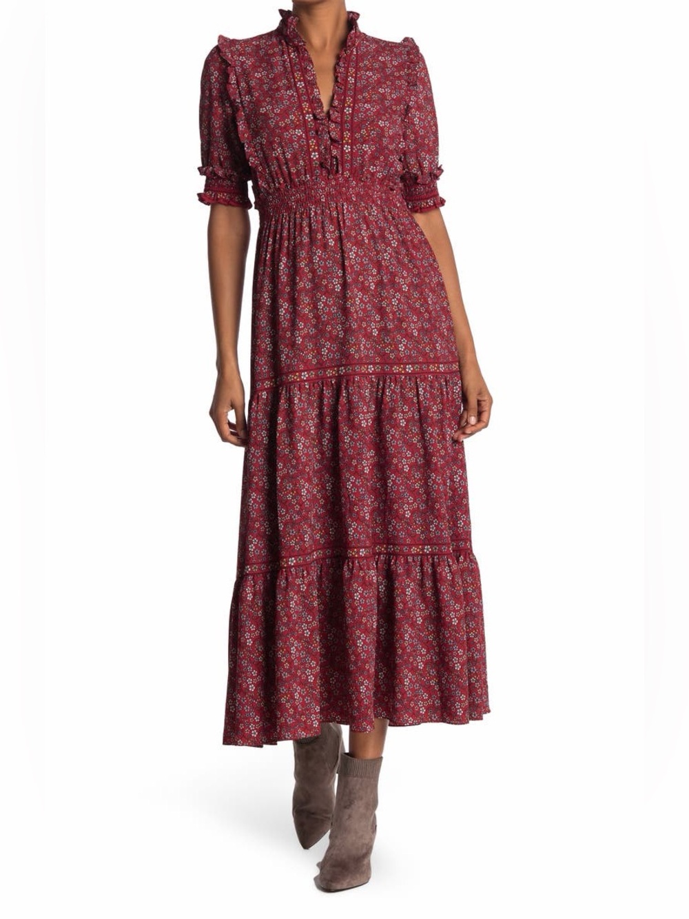 Max Studio tiered maxi dress with smocked waist and floral print Sz XS